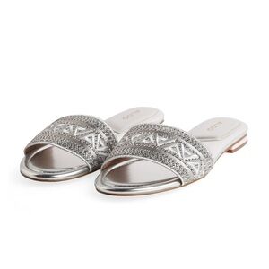 Aldo Metallic Silver Rhinestone Slide Sandals